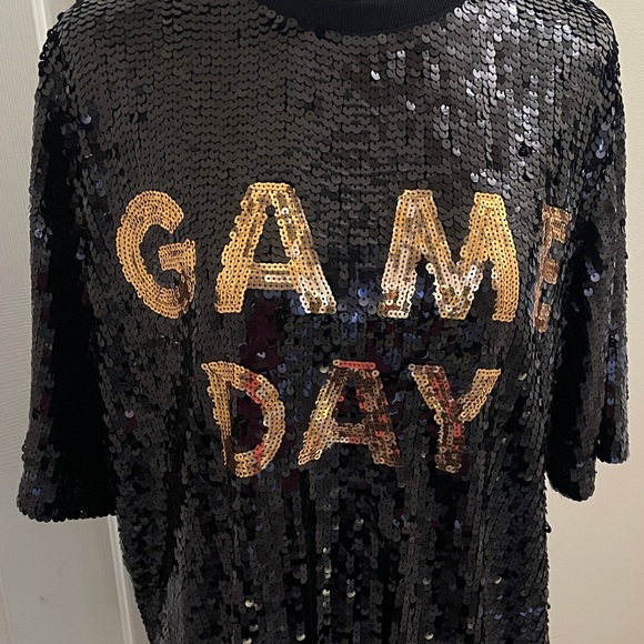 🖤💛LAST ONE!! NEW Black Gold Game Day Sequined Short Sleeve Dress Tunic - Picture 2 of 5